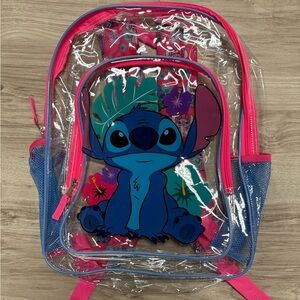 Disney Clear Backpack with Blue Lilo & Stitch and Pink Trim